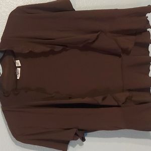 Brown Ruffled Edge Open Front Crop Bolero Large